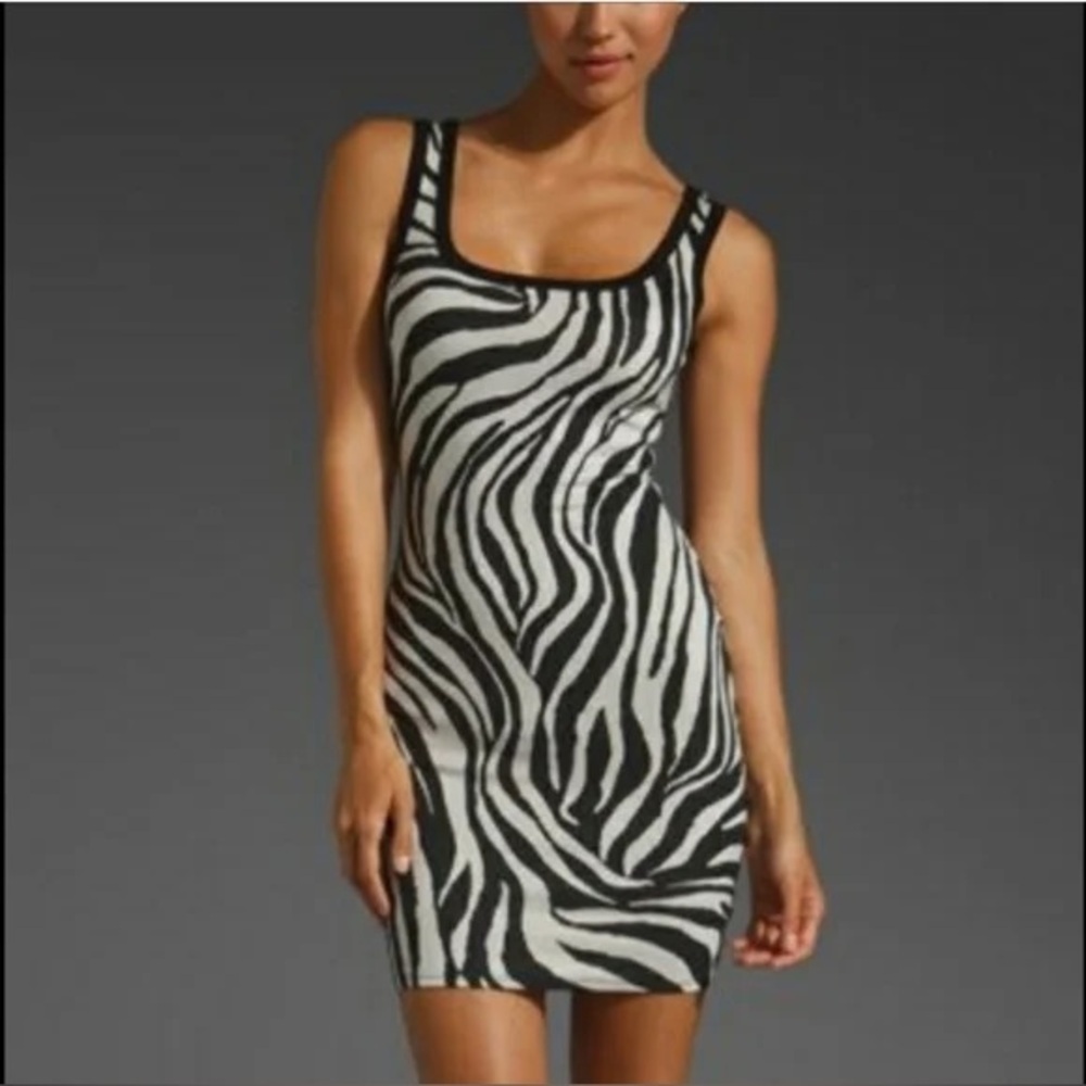 Bailey 44 Zebra Print Knit Tank Dress Size Small S Bodycon Sleeveless Mini Short